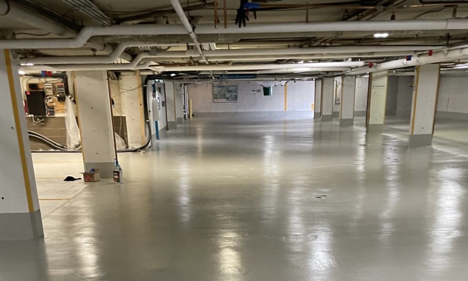 Completed Banff hotel parkade floor coating restoration